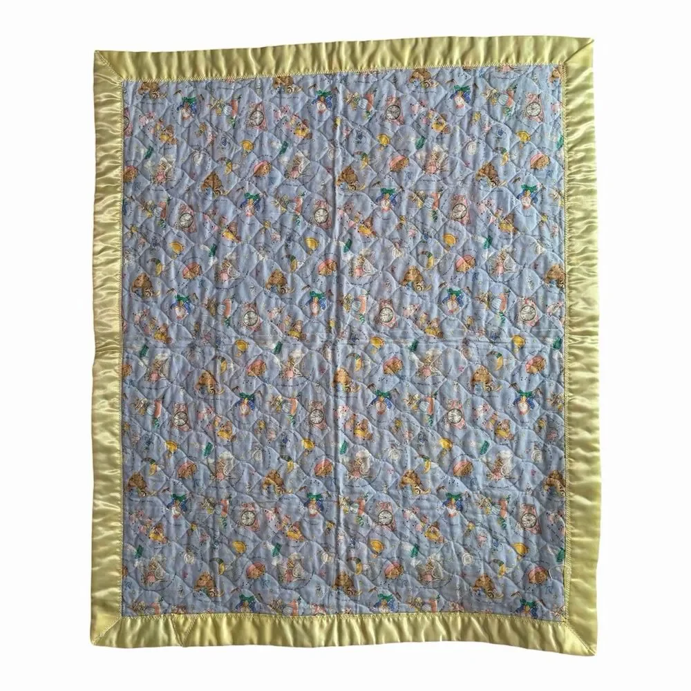 Vintage Mother Goose Baby Crib Quilt Panel Blanket Nursery Bedding 32x36 USA